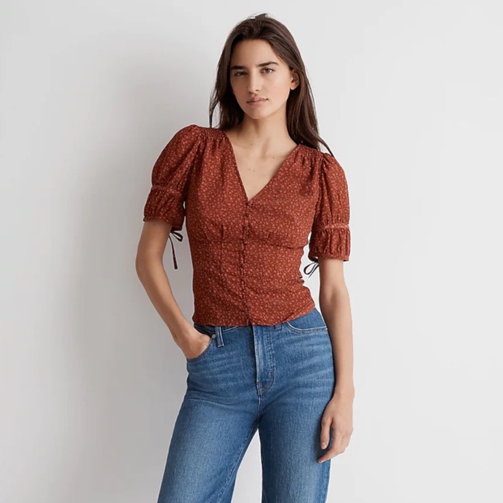 Rust Puff Sleeve Women's Top